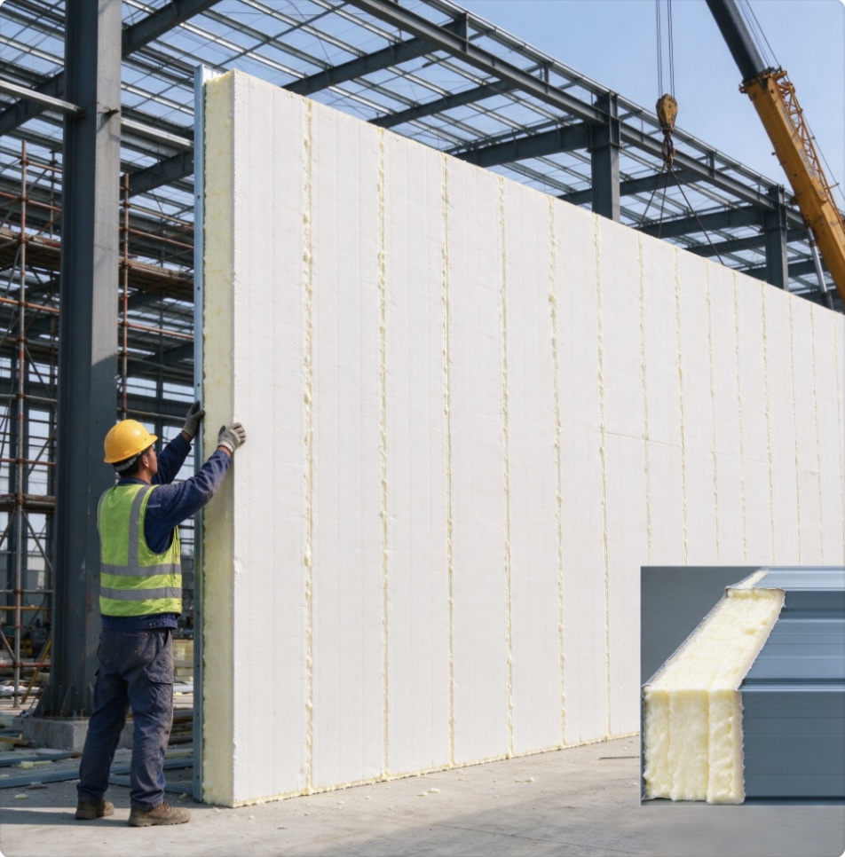 100mm-pu-sandwich-panel-installation-for-large-warehouse-steel-frame-building-construction-site