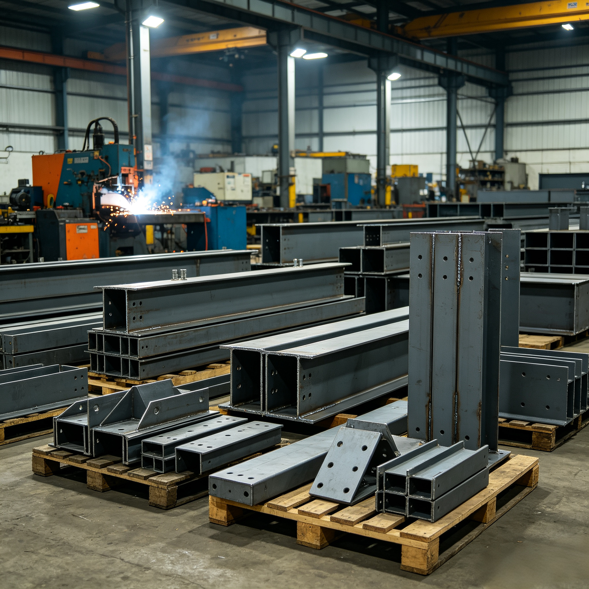 Prefabricated-steel-structure-components-h-beam-c-beam-in-factory-workshop