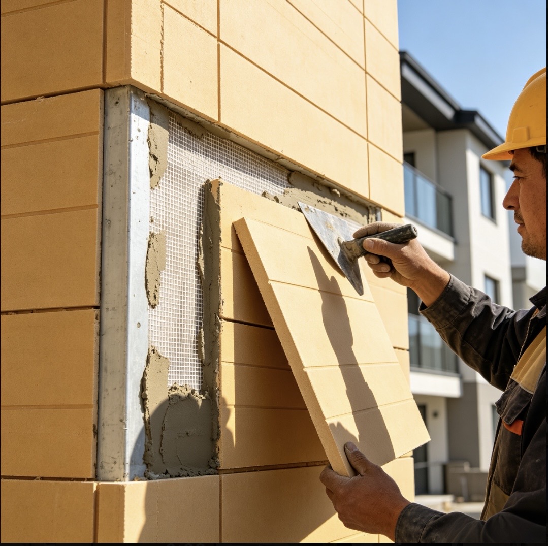 phenolic-foam-board-construction-installation-on-building-exterior-wall