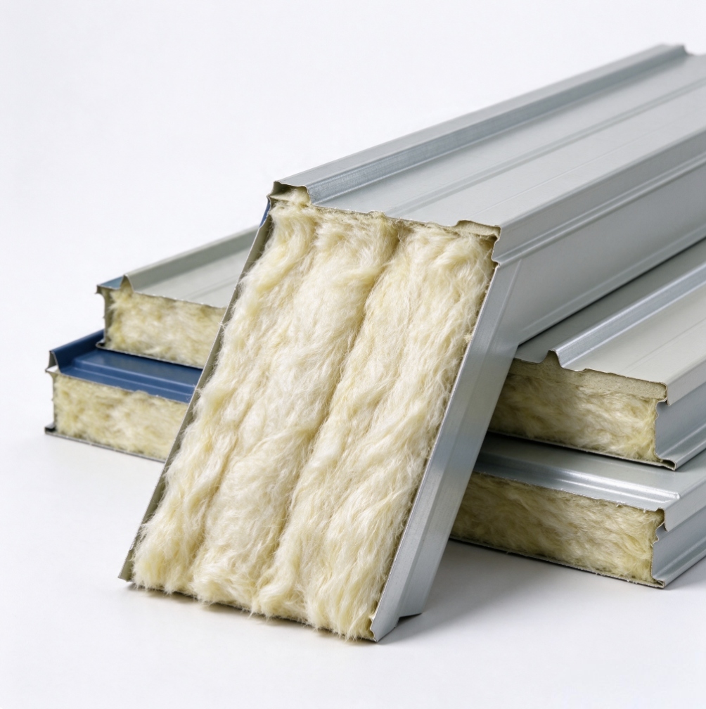 glass-wool-sandwich-panel-color-coated-steel-cross-section-display-wall-roof-insulation-panel