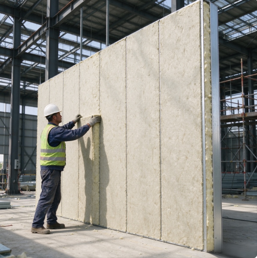 rock-wool-fire-rated-panel-warehouse-wall-installation