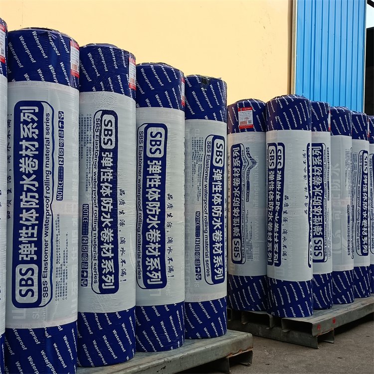 Packaged-SBS-modified-bitumen-waterproofing-membrane-rolls-in-warehouse