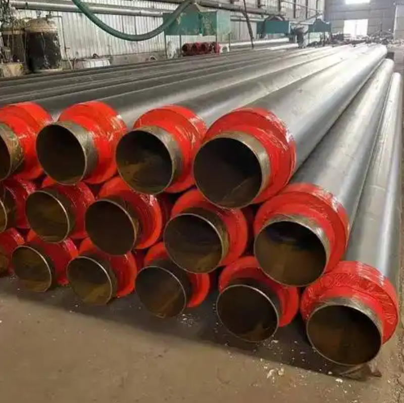 pre-insulated-steel-pipe-with-pu-foam-insulation-and-red-hdpe-jacket-for-district-heating